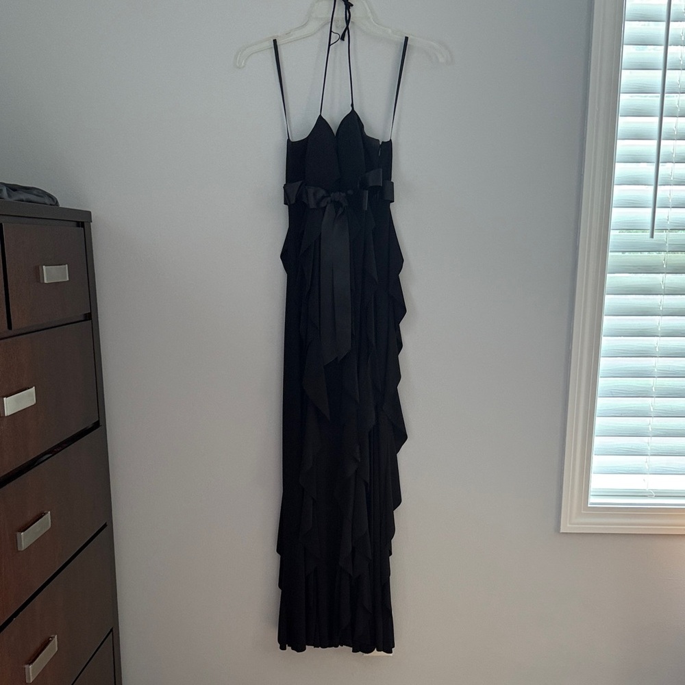 Betsy & Adam Black Ruffled Prom Dress